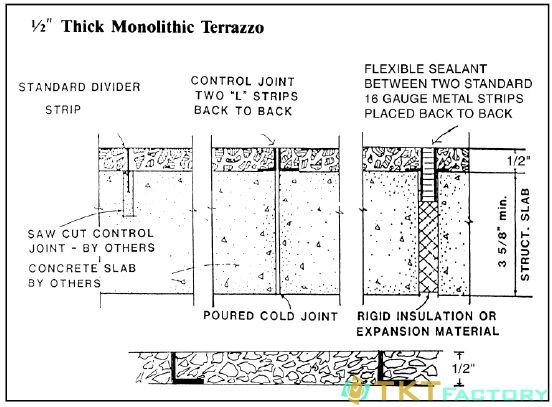 Terrazzo thi công theo phương pháp nguyên khối và khe co giãn